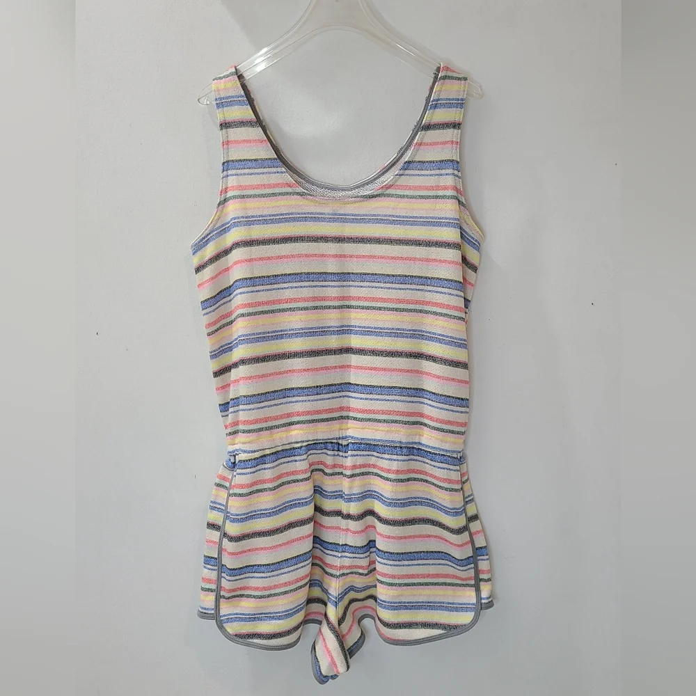 JUSTICE Big Girl's Pastel Striped French Terry Sleeveless Romper Sz 18/XXL